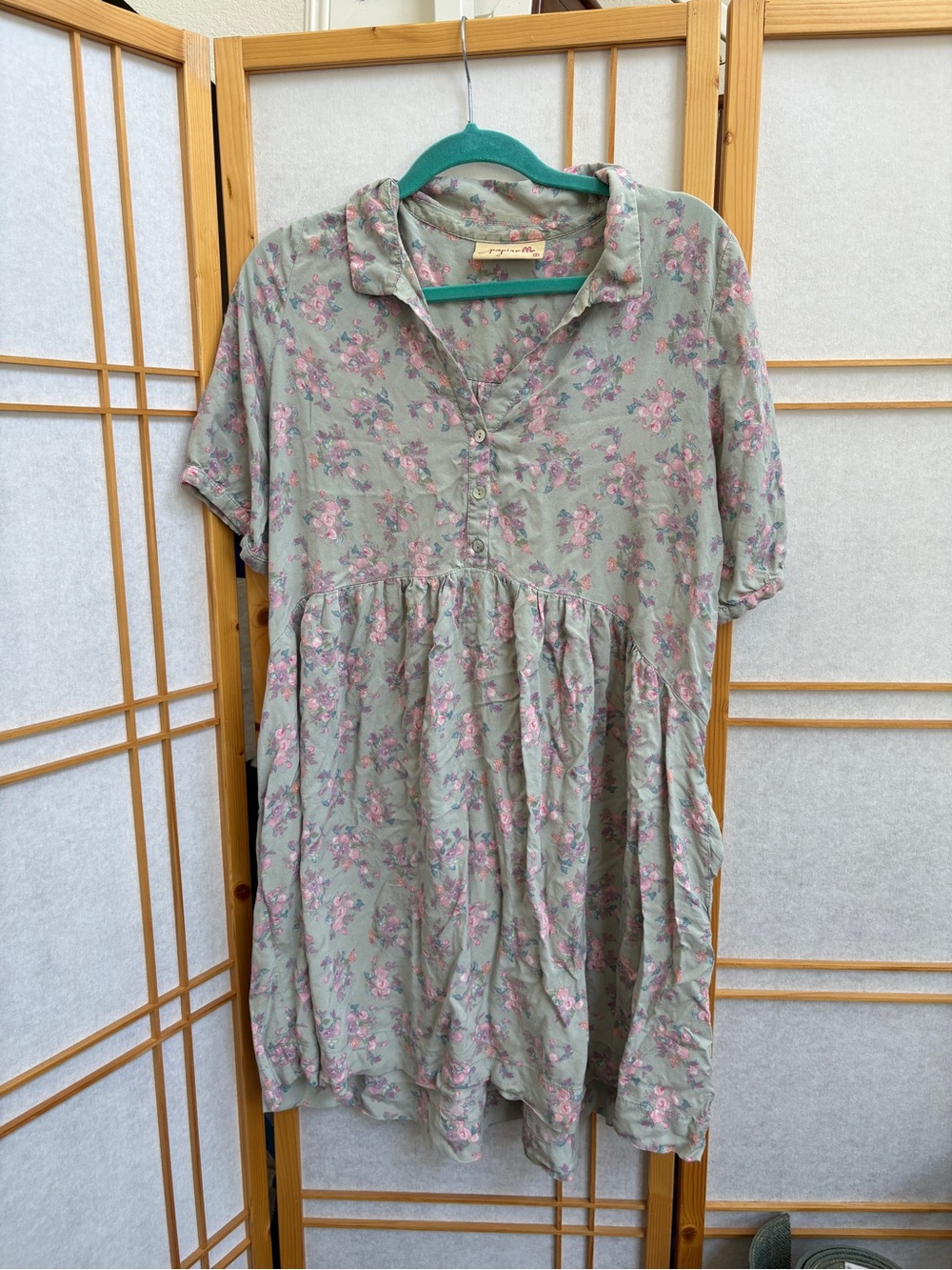 Papi elle Light Sage Floral Button-Front Babydoll Dress